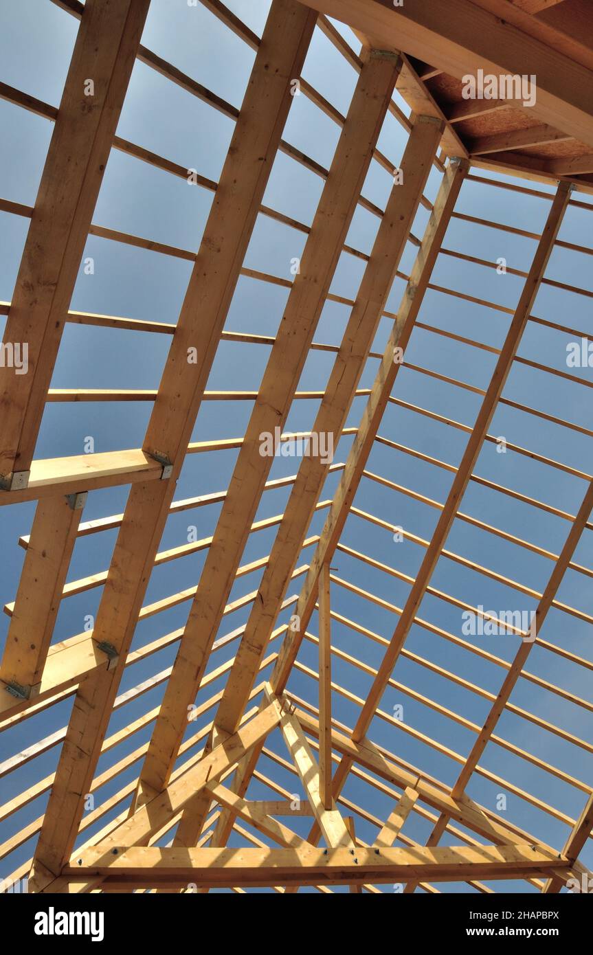 Construction of a wooden house Stock Photo