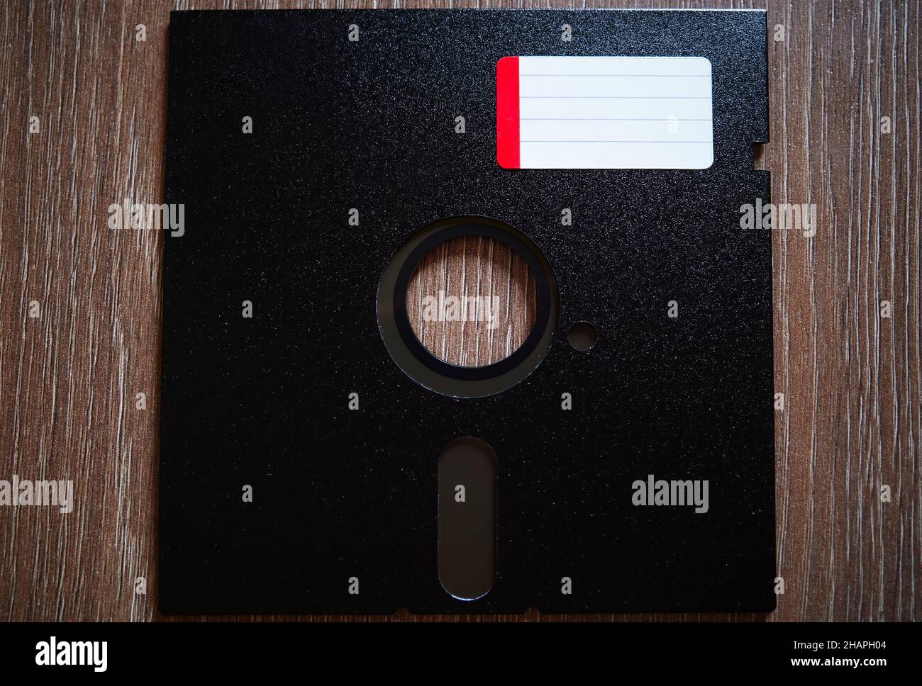 Floppy disc with red label background Stock Photo