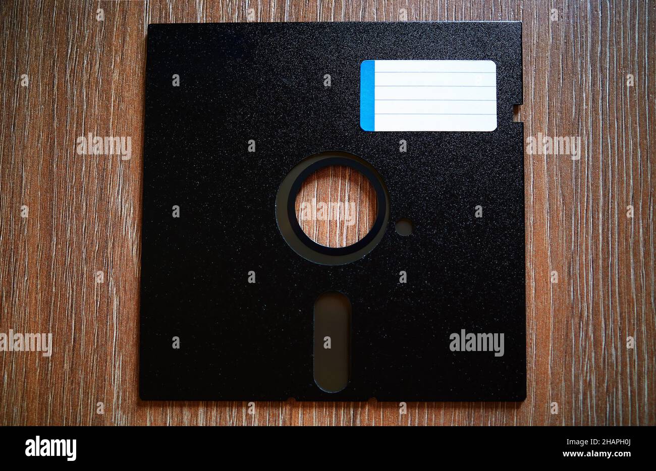Floppy disc 5.25 with blue label background Stock Photo