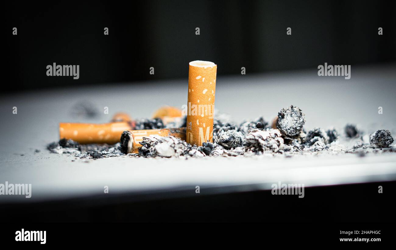 Zigarettenstummel Zigaretten in Asche - Marlboro Stock Photo