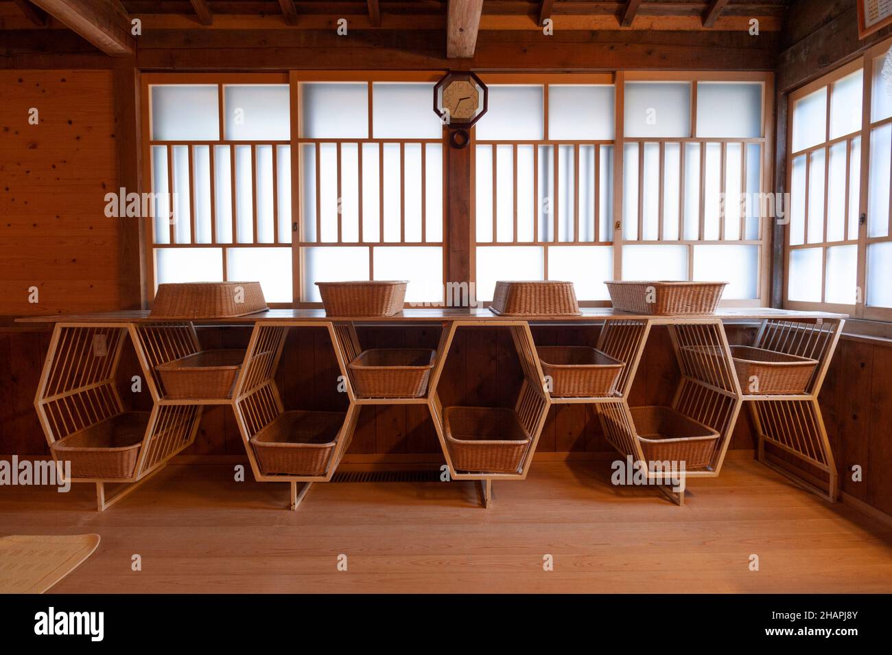 Detail of a changing room at the Chojukan Ryokan, Hoshi Onsen, Gunma, Japan Stock Photo