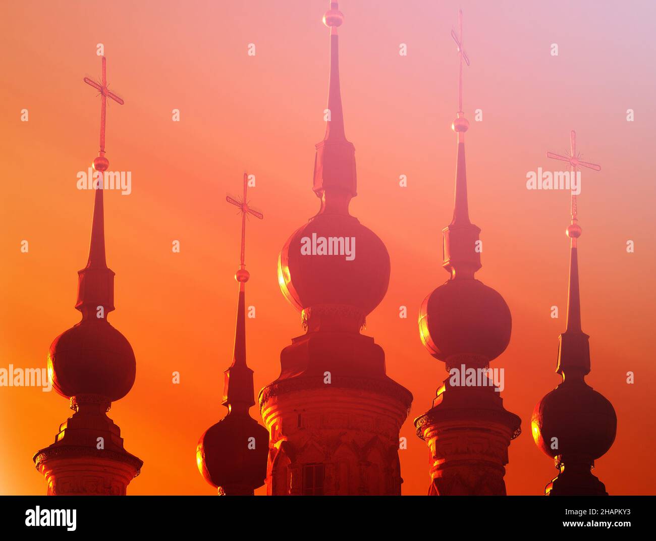 Golden domes of orthodox church background Stock Photo - Alamy