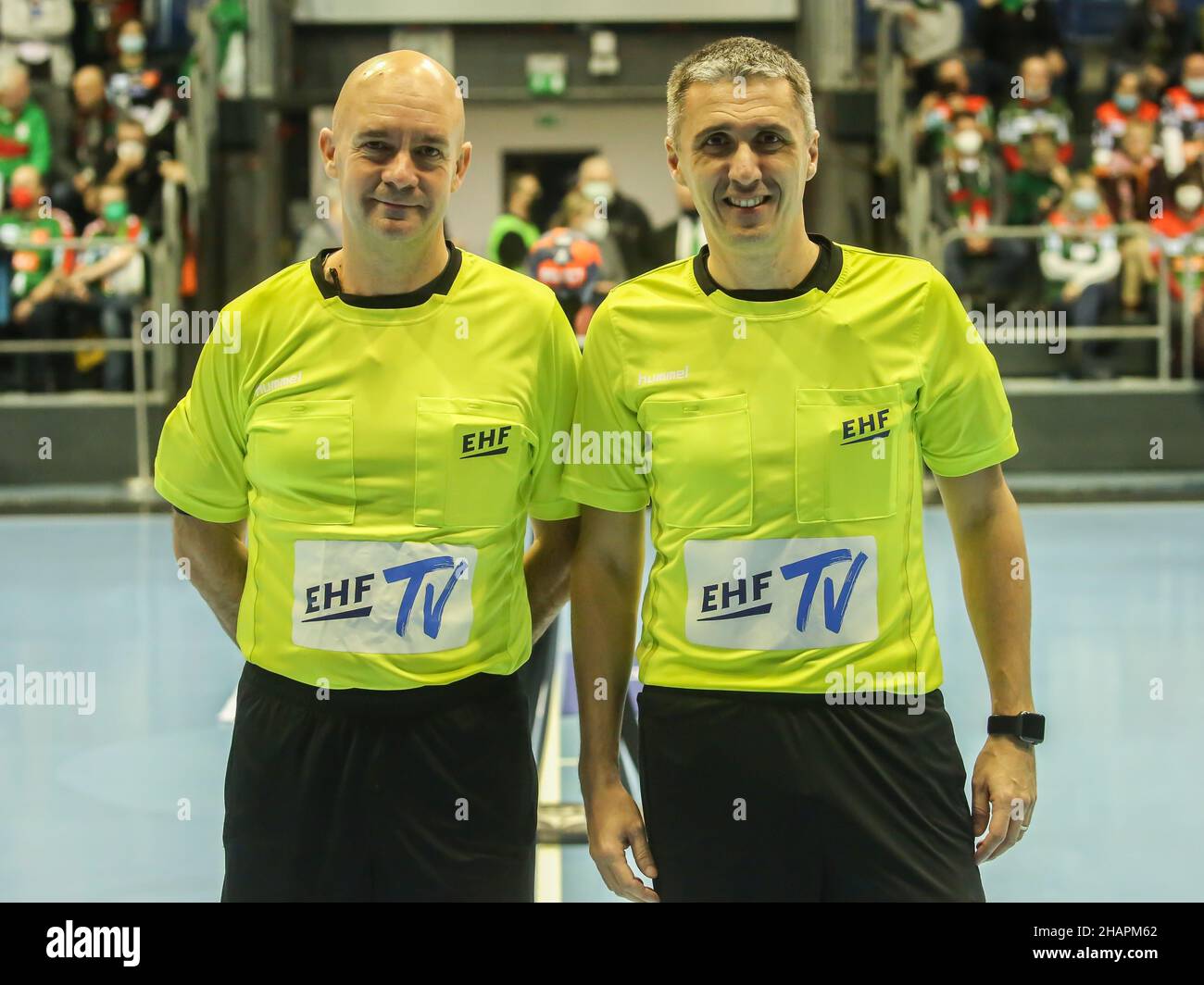 EHF Referees Laurent Reveret And Stevann Pichon Handball EHF European League Season 2021-22 SC Magdeburg - RK Nexe Na Ice Stock Photo