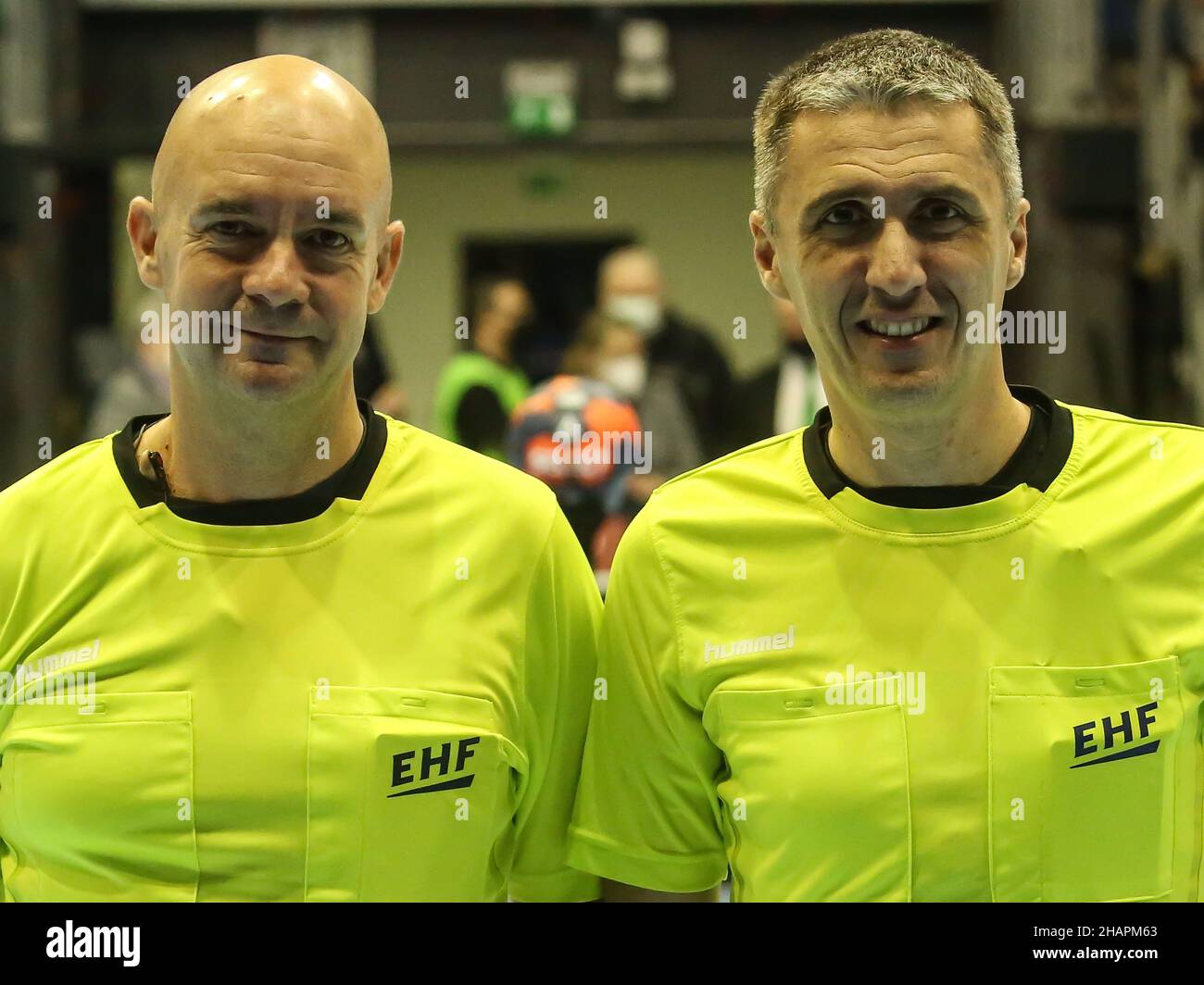 EHF Referees Laurent Reveret And Stevann Pichon Handball EHF European League Season 2021-22 SC Magdeburg - RK Nexe Na Ice Stock Photo