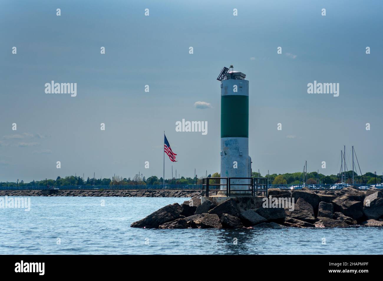Nautical channel marker with green stripe on Lake Huron Stock Photo Alamy
