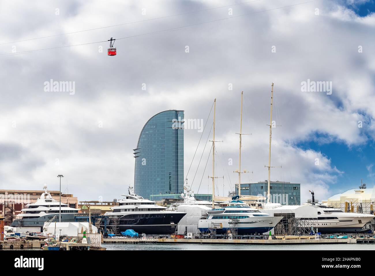 Cable car that goes up to the Montjuic mountain in Barcelona passing ...