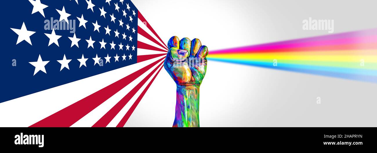 American Social justice change and US peaceful protest or protester unity as a fist of diversity as a nonviolent resistance symbol of United States. Stock Photo