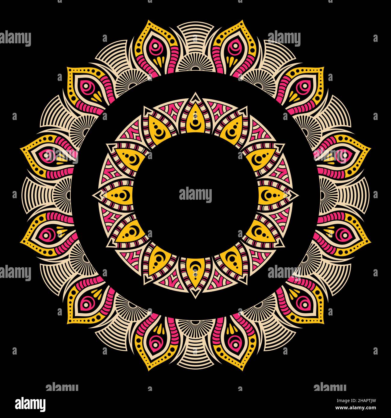 Mandala. Decorative round ornament, round frame. Isolated on black background. Arabic, Indian, ottoman motifs. For cards, invitations, t-shirts. Stock Vector