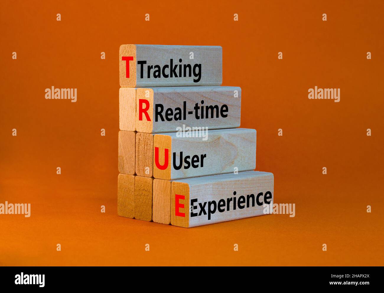 TRUE tracking real-time user experience symbol. Concept words TRUE