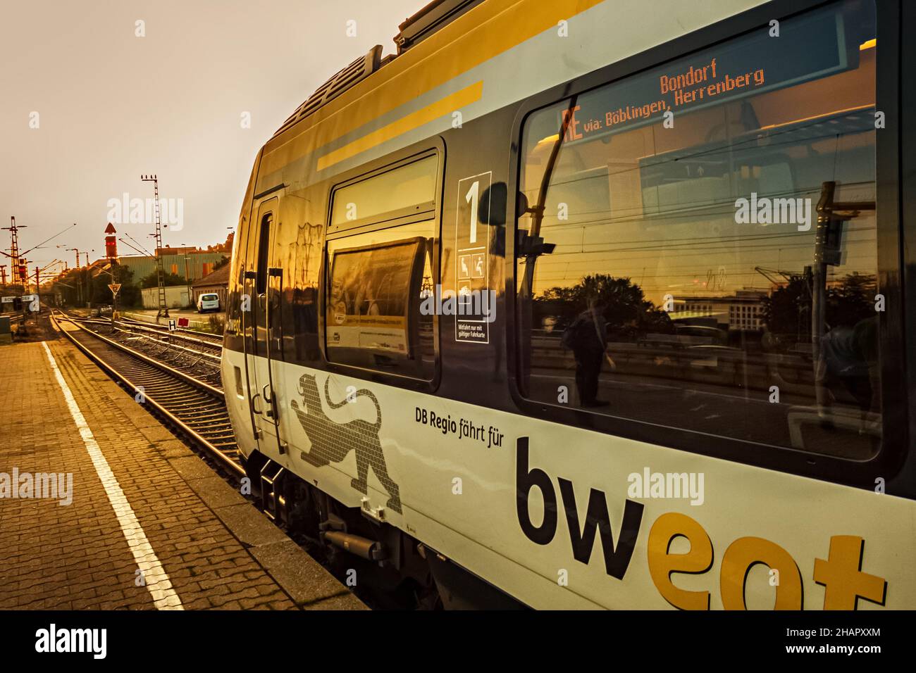 BOEBLINGEN, GERMANY - Aug 22, 2019: BOEBLINGEN,GERMANY - AUGUST 22,2019:Train station This is a train of the local line,which travels from Bondorf to Stock Photo