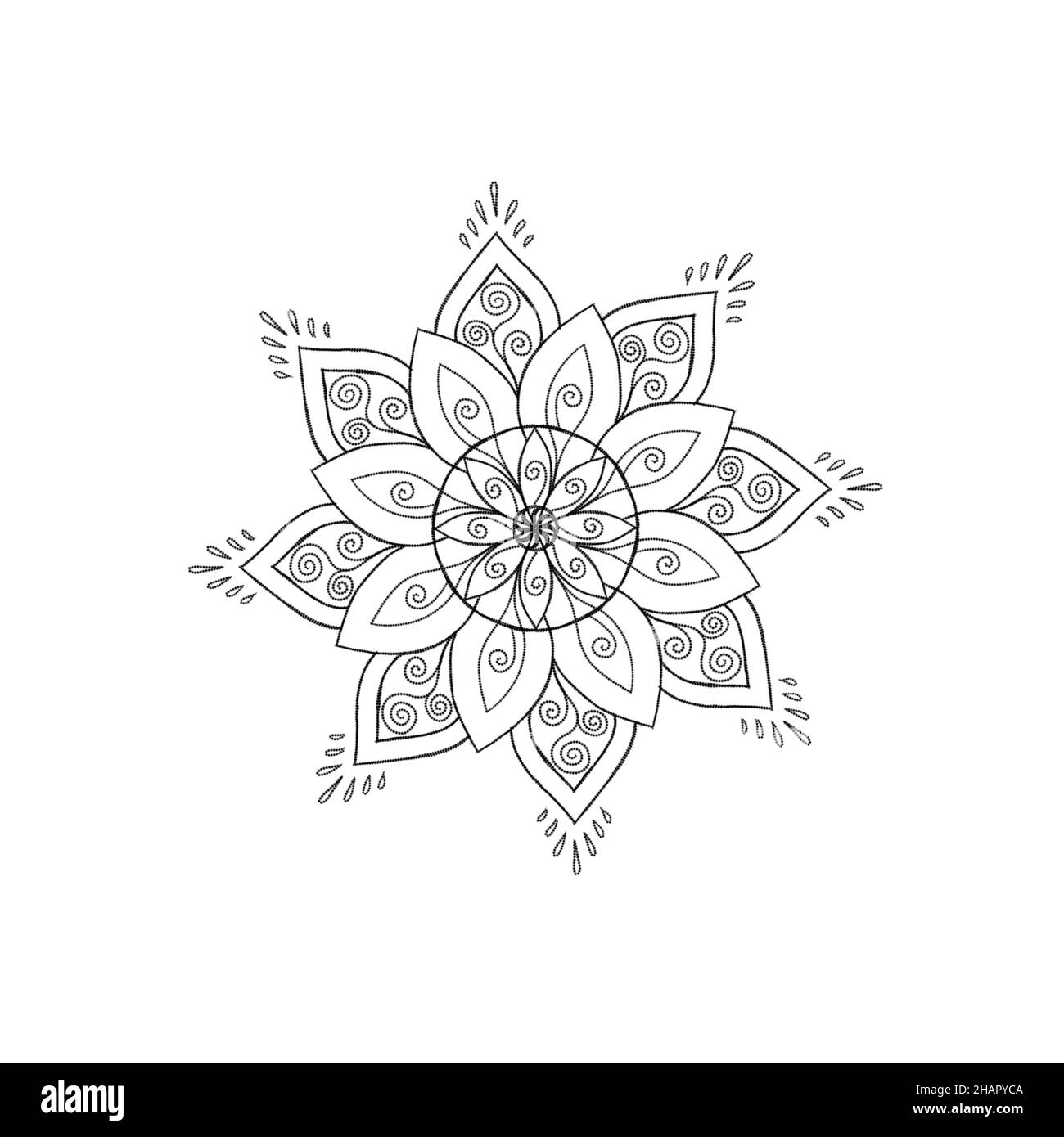 Detailed sketch of a mandala, Mehmedi. beautiful ornament, oriental pattern. beautiful pattern idea tattoo Stock Photo