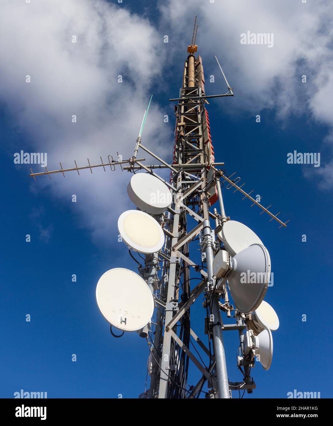 Communications aerial in the hilltop town of Comares, Malaga Province, Andalucia, Spain. Stock Photo