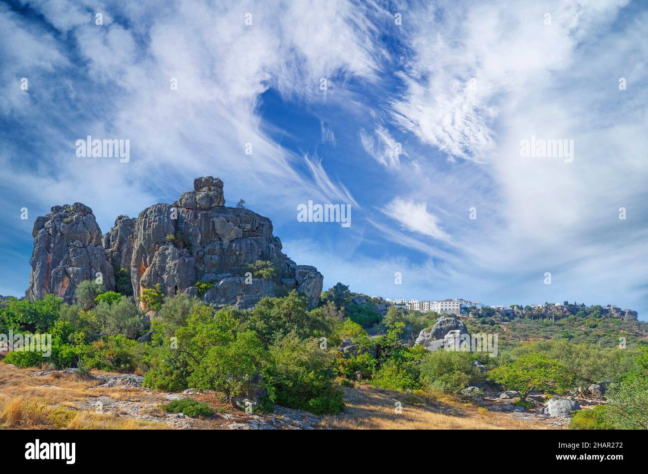 A view of Comares, a town 703 meters above sea level located in the foothills of the Montes de Málaga, Andalucia, Spain. Stock Photo