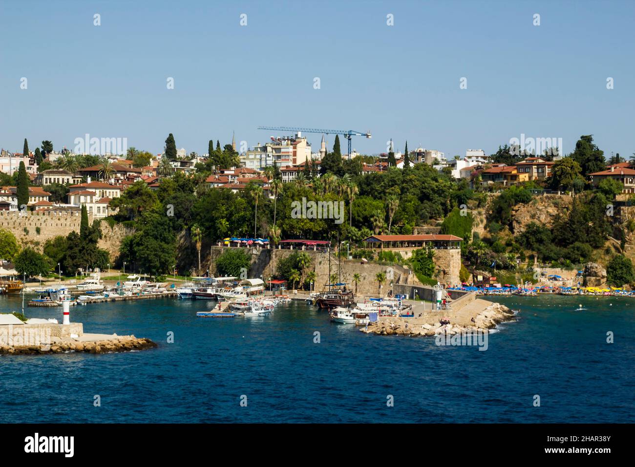 The entry of seaport in Antalya city,Kaleici with two lighthouses in