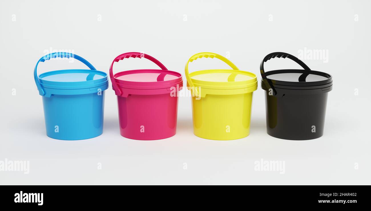 CMYK buckets with a paint. 3d rendering illustration isolated Stock Photo