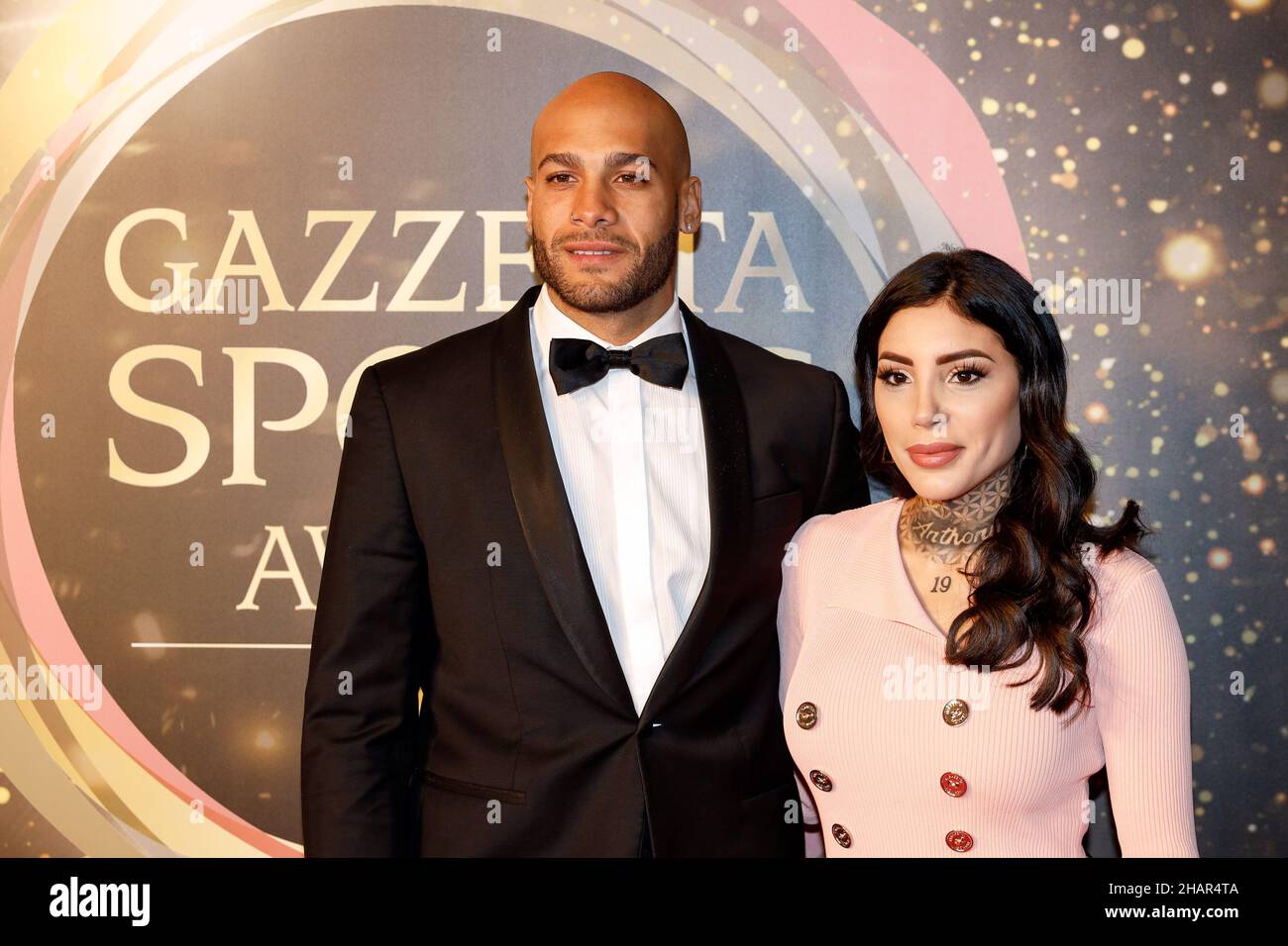 Milan, Italy. 14th Dec, 2021. Marcell Jacobs and his girlfriend Nicole