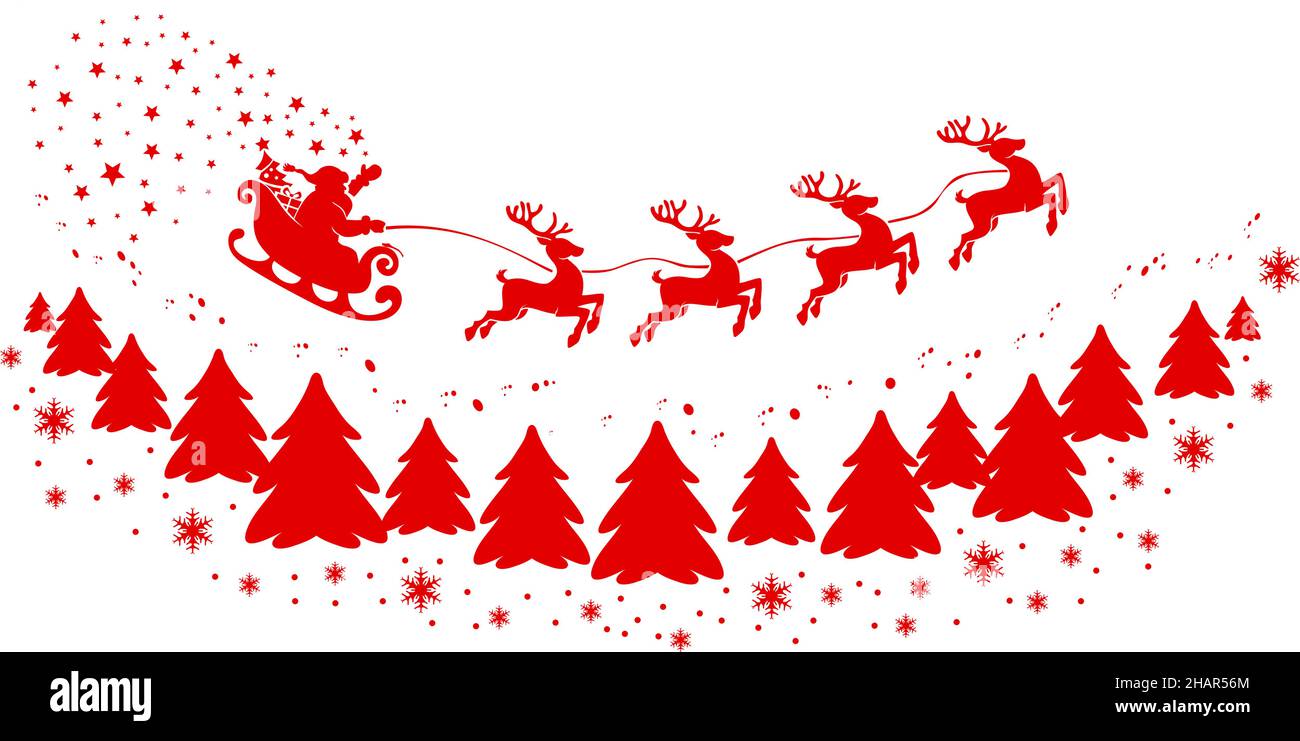 Christmas decoration with flying santa claus sleigh and reindeer ...