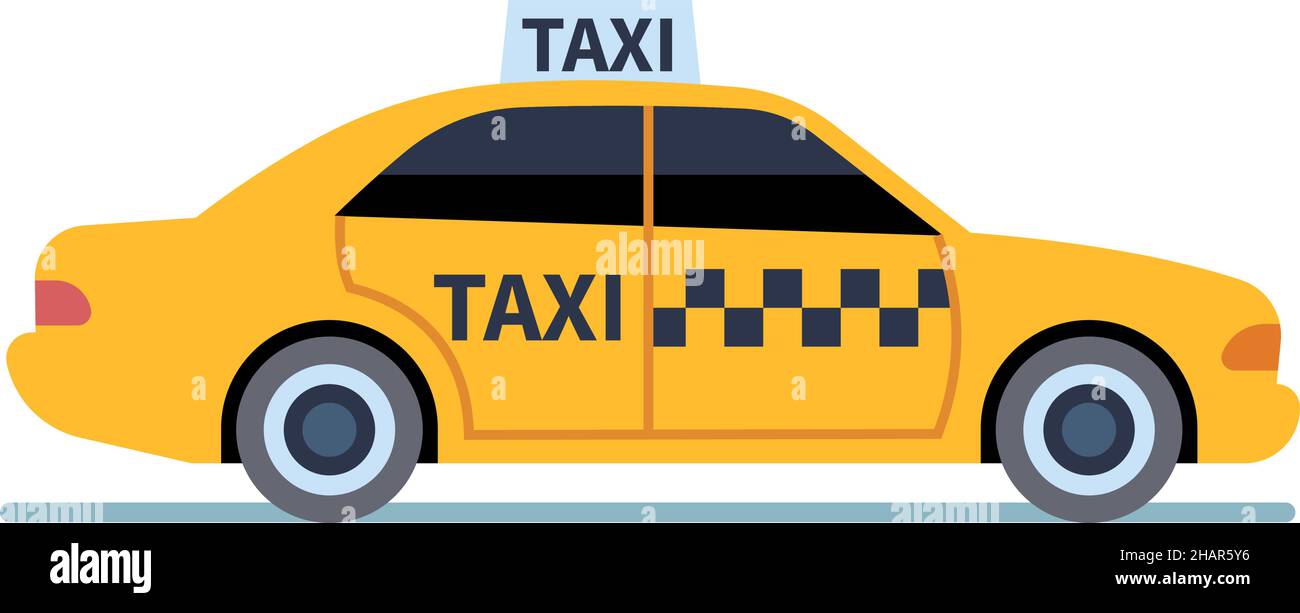 Taxi icon. Yellow checkered cab. Cartoon car Stock Vector