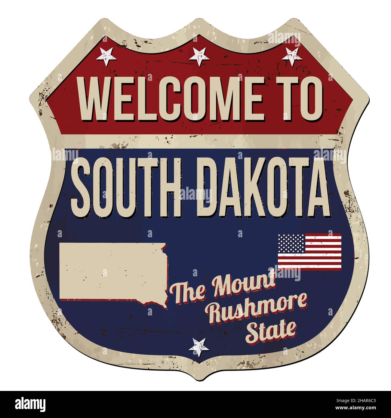 to South Dakota vintage rusty metal sign on a white background
