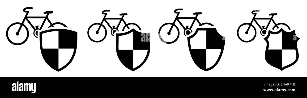 Bike icon behind shield, different versions. Bicycle protection or ...