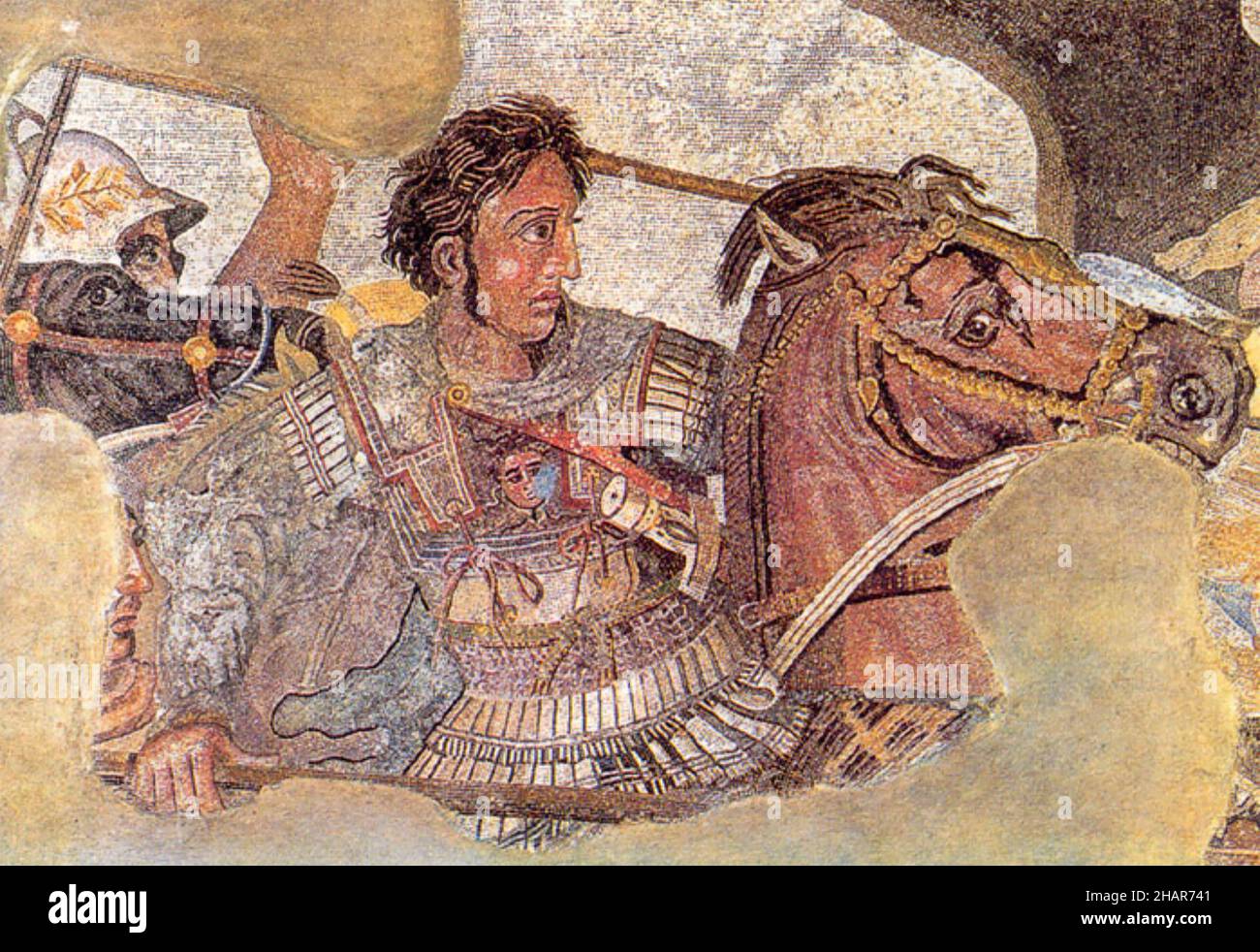 ALEXANDER THE GREAT Macedonian King (356 BC - 323 BC) in a 4th century BC mosaic from Pompeii Stock Photo