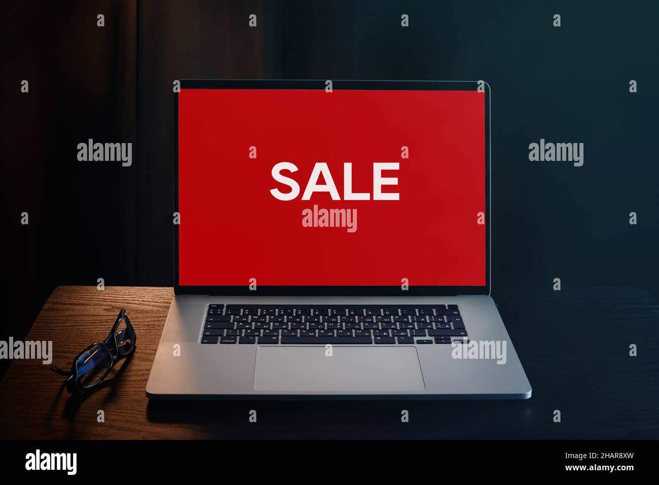 Sale on laptop screen Stock Photo