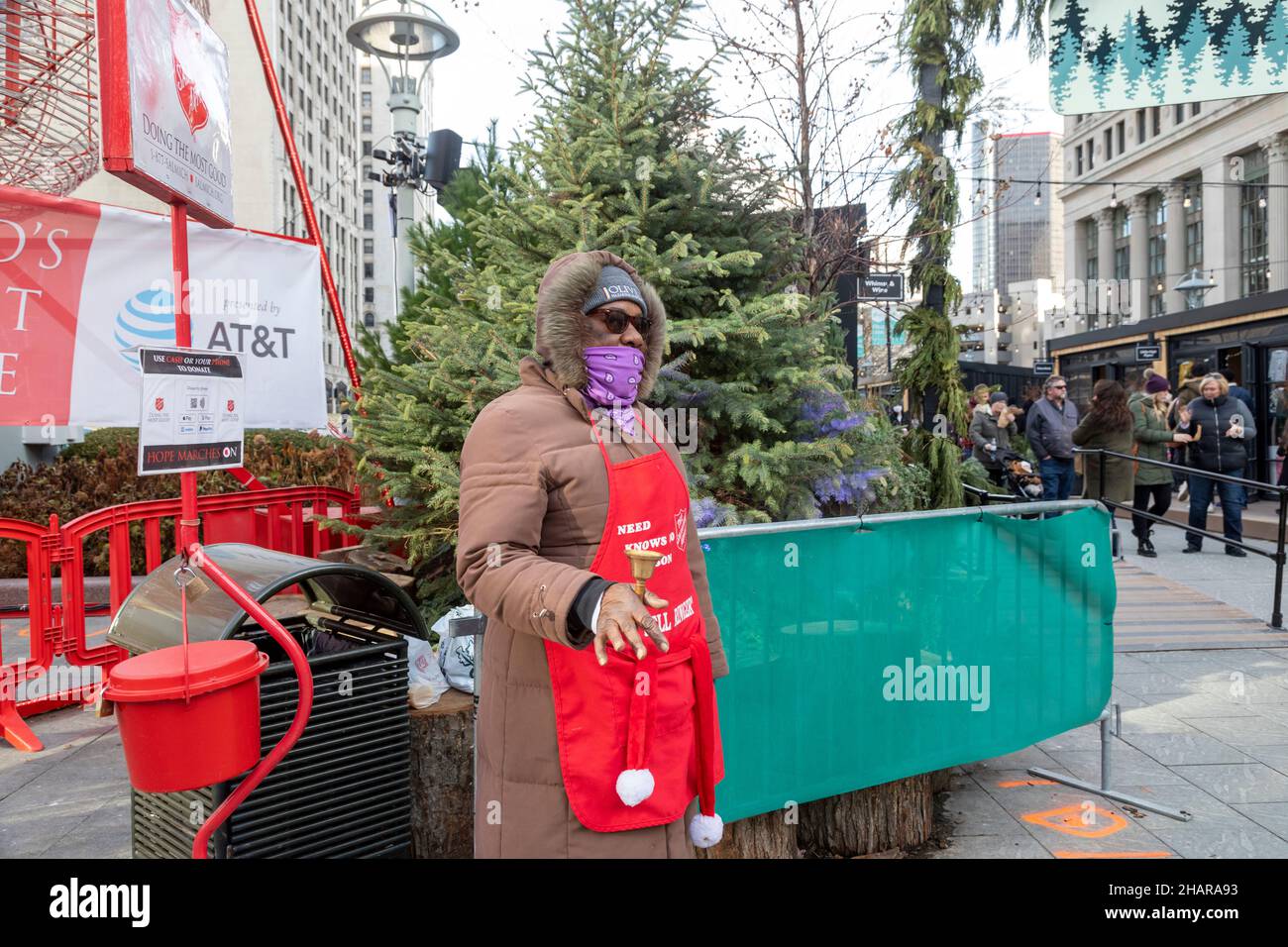 Detroit, Michigan - A 'bell ringer' for the Salvation Army solicits donations for the religious charity in the weeks leading up to Christmas. Stock Photo