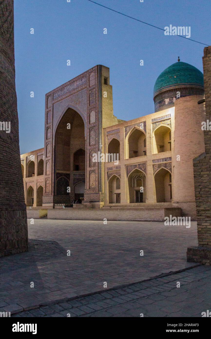 Evening view of Mir-i-Arab Madrasa in Bukhara, Uzbekistan Stock Photo
