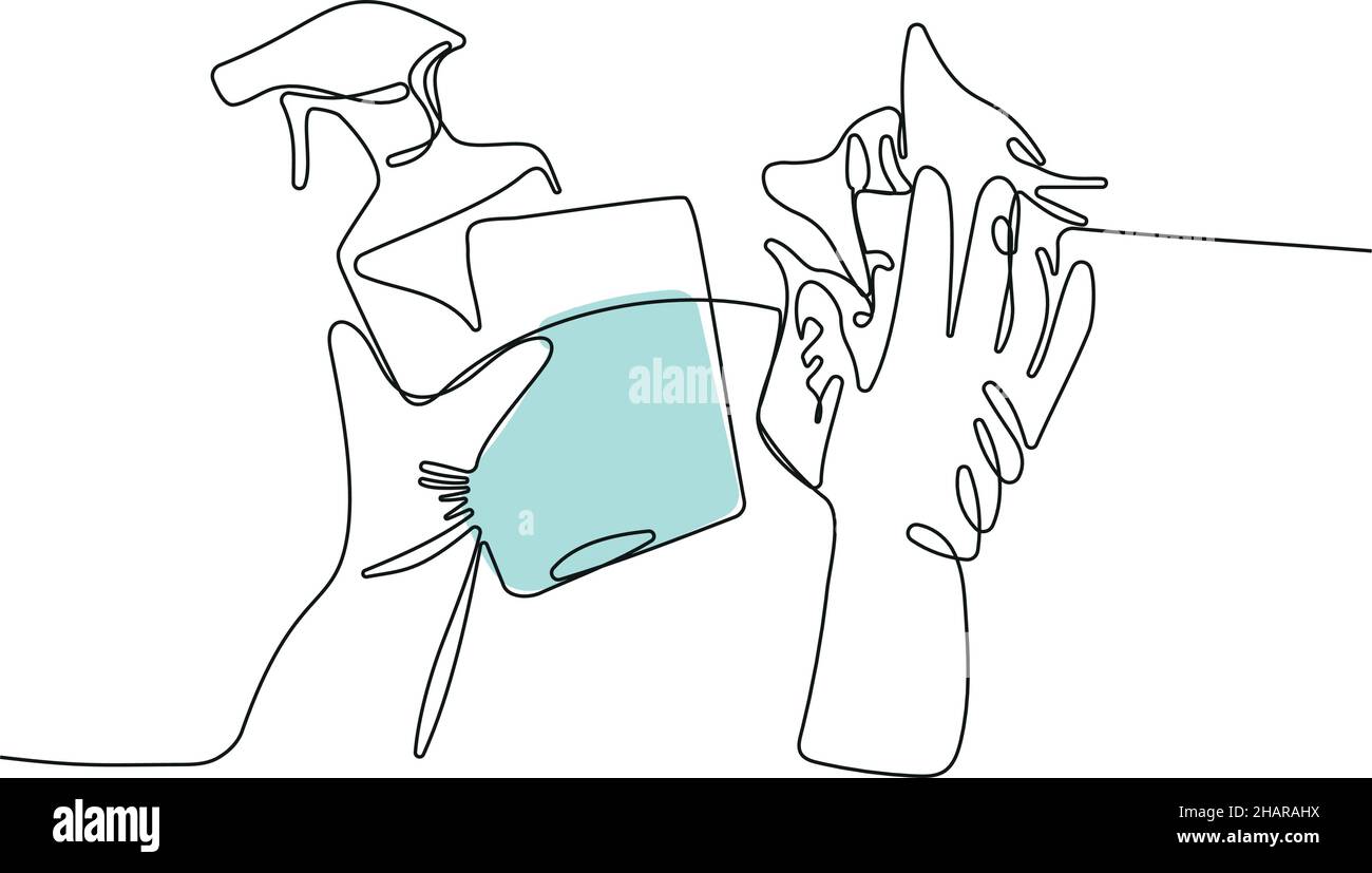 Continuous line draw of cleaning procucts. Minimal Stock Vector