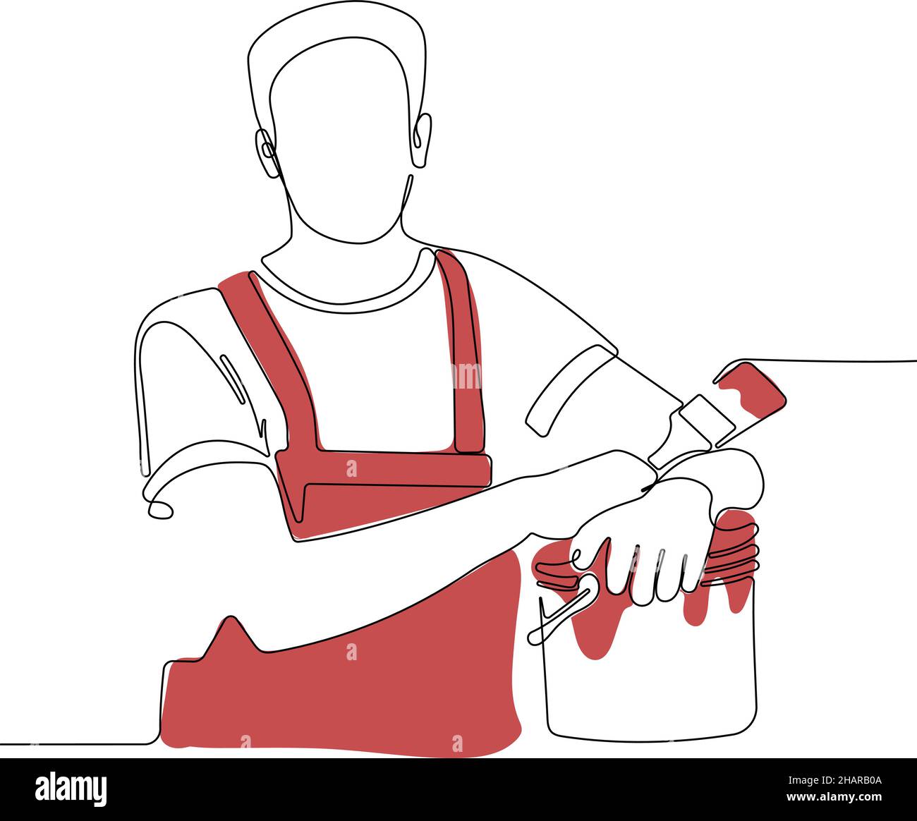 Painter wearing gloves painting wall using roller Stock Vector
