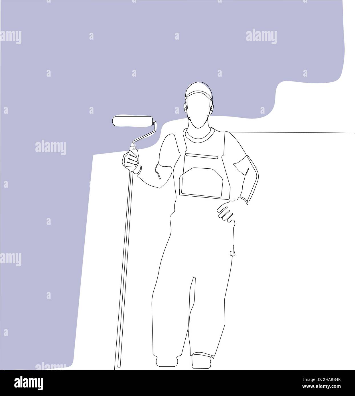 Painter wearing gloves painting wall using roller Stock Vector