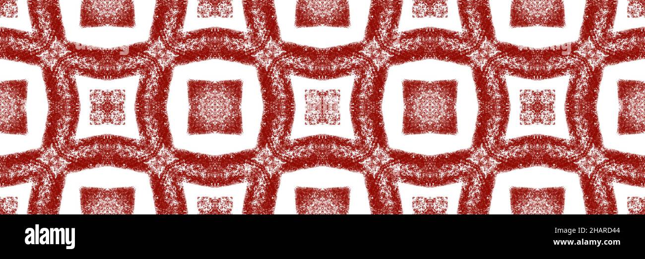 Tiled watercolor seamless border. Wine red symmetrical kaleidoscope background. posh decorative design element for background. Hand painted tiled wate Stock Photo