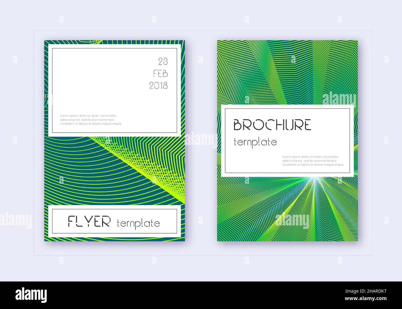 Stylish cover design template set. Green abstract lines on dark ...