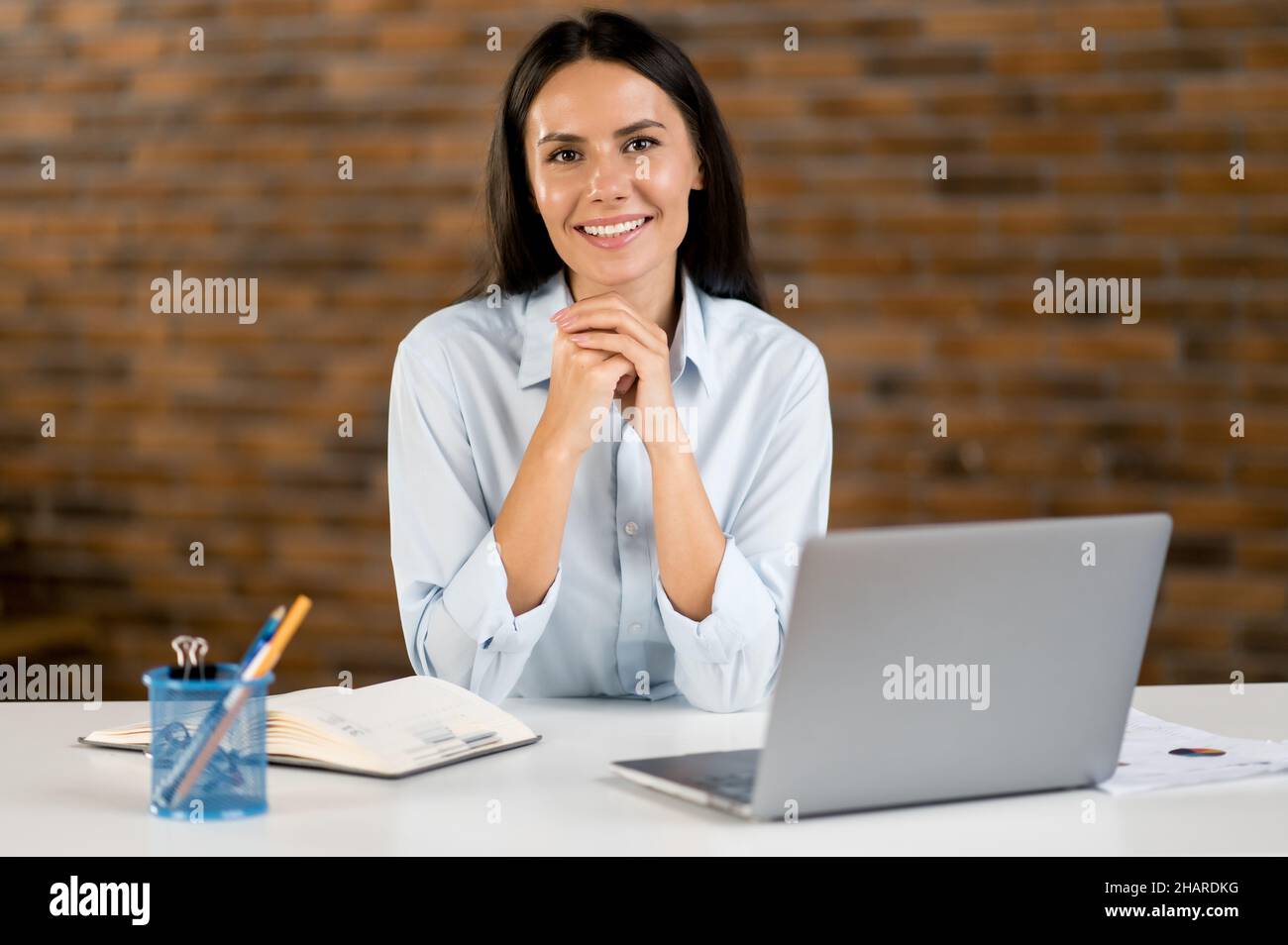 Portrait cute confident young adult successful caucasian office worker ...