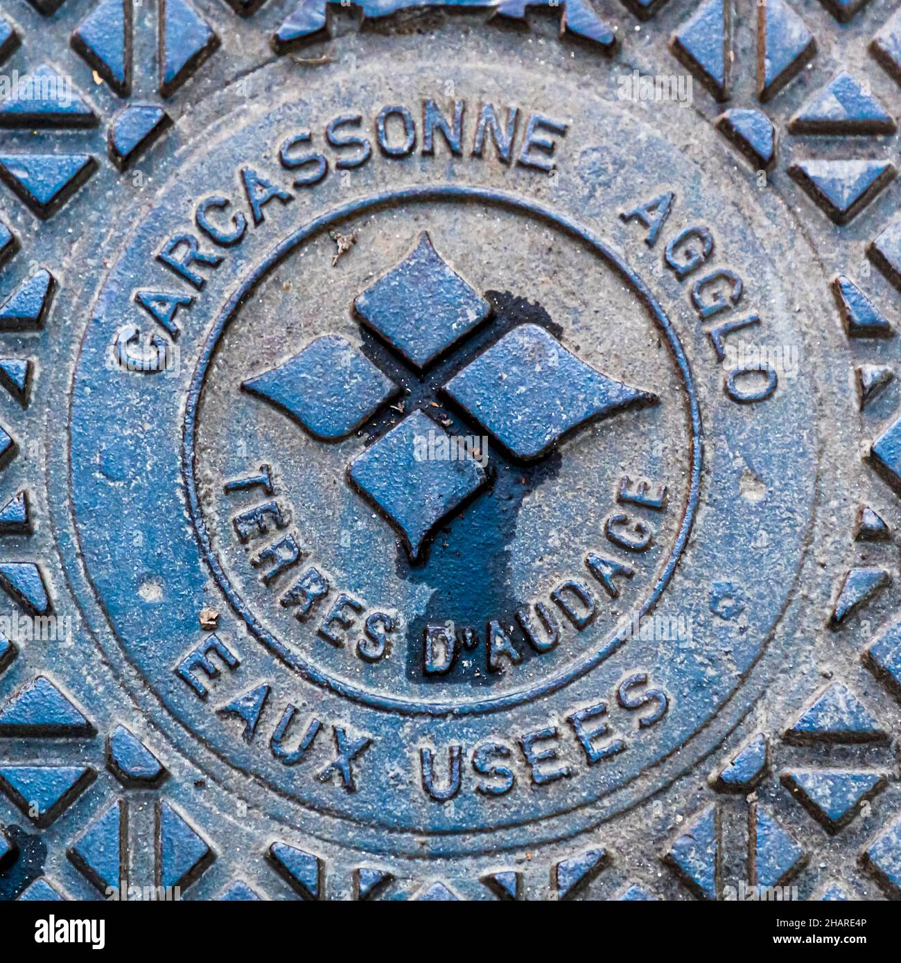 Manhole cover in Carcassonne, France Stock Photo