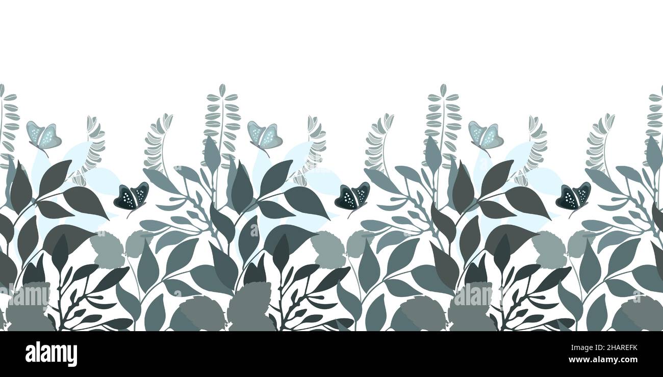 Vector floral seamless pattern, border. Horizontal panoramic image with ...