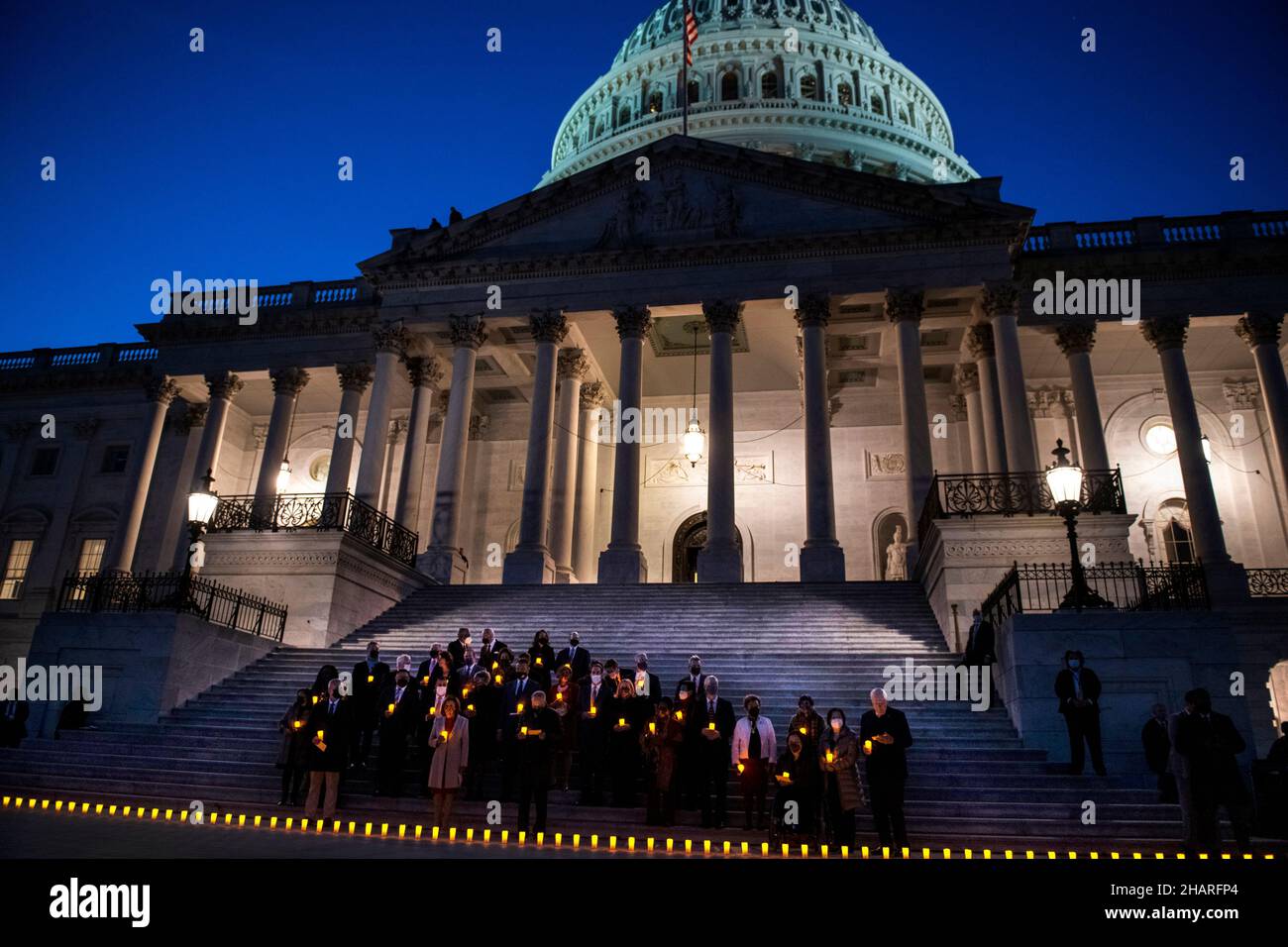 Washington, United States Of America. 14th Dec, 2021. Congressional Leaders, and bipartisan members of House and Senate arrive for a Moment of Silence for the 800,000 American Lives Lost to COVID-19, at the US Capitol in Washington, DC, Tuesday, December 14, 2021. Credit: Rod Lamkey/CNP/Sipa USA Credit: Sipa USA/Alamy Live News Stock Photo