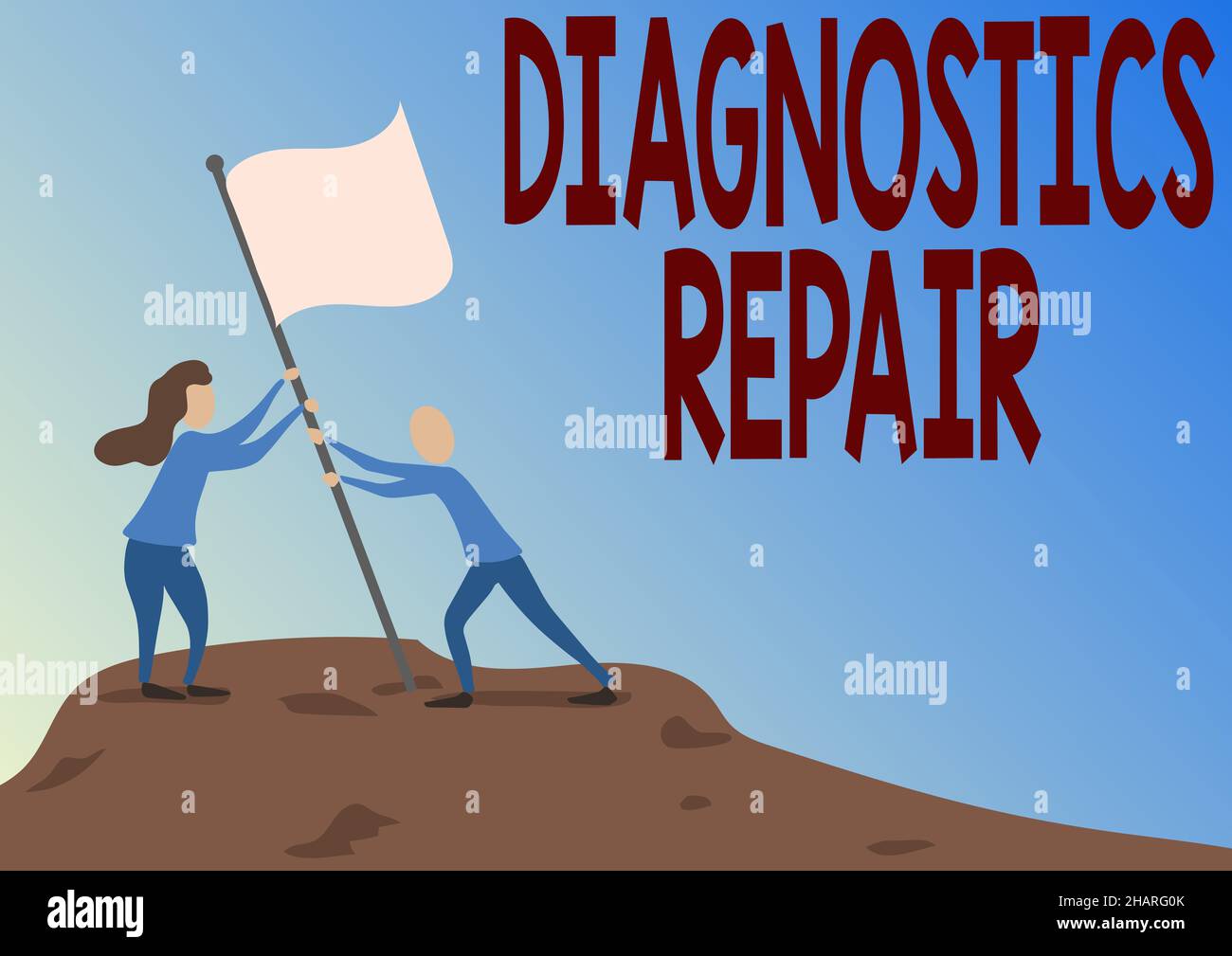 Text sign showing Diagnostics Repair. Business concept A program or routine that helps a user to identify errors Man And Woman Drawing Standing Stock Photo