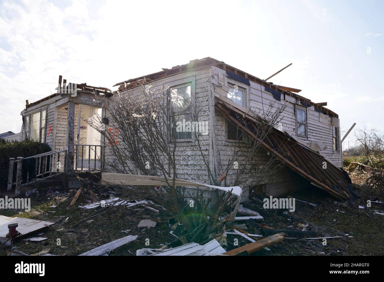 Dawson Springs, United States of America. 14 December, 2021. Debris of destroyed homes in the aftermath of devastating tornadoes that swept across four states destroying structures and killing dozens December 14, 2021 in Dawson Springs, Kentucky. Credit: Dominick Del Vecchio/FEMA/Alamy Live News Stock Photo