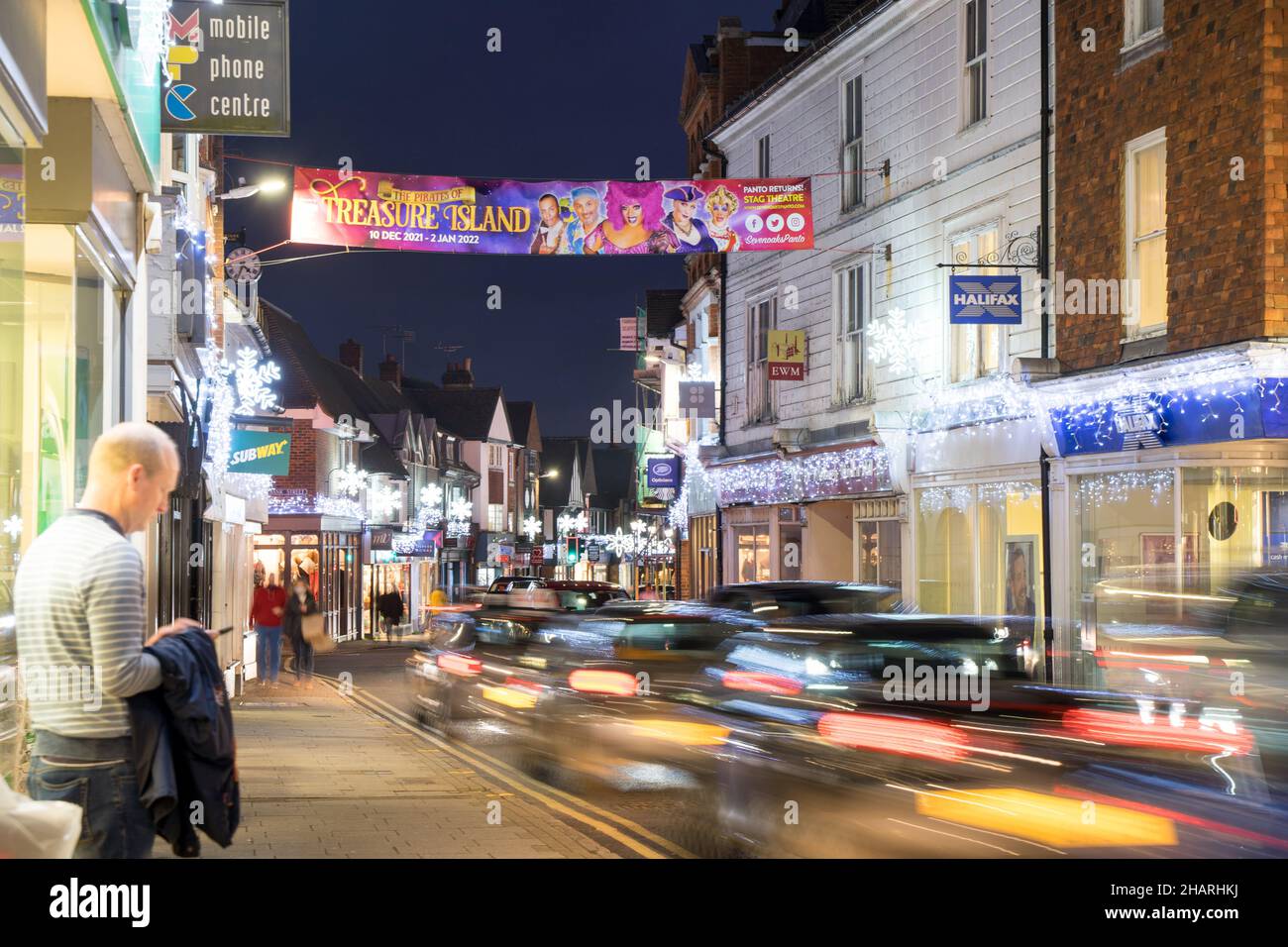 Christmas lights on high street Sevenoaks Kent England UK Stock Photo