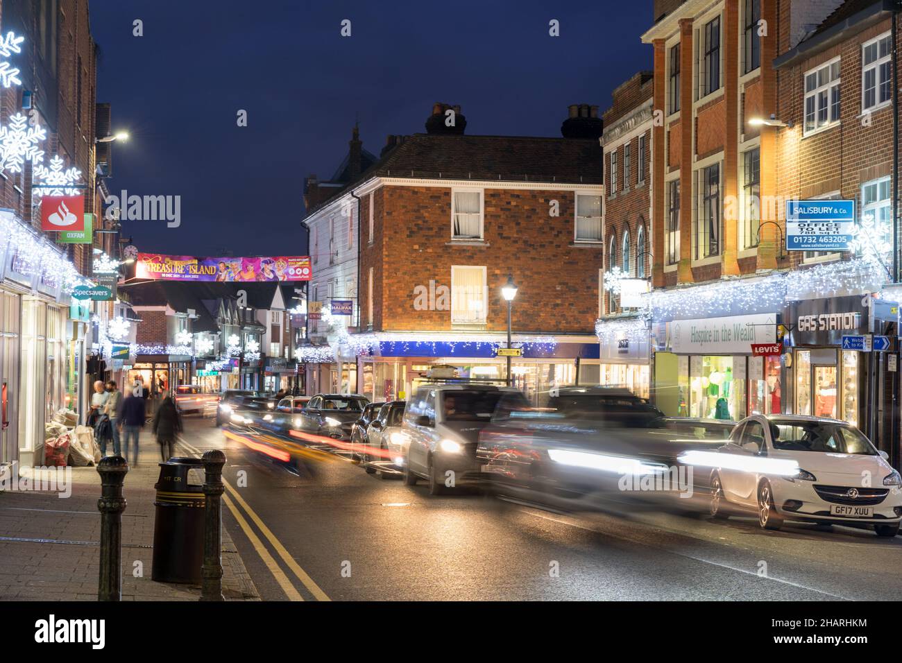 Christmas lights on high street Sevenoaks Kent England UK Stock Photo