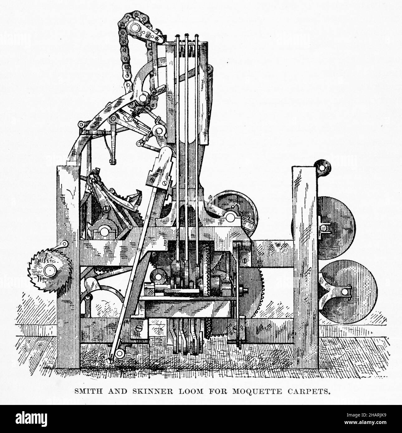 Engraving of a smith and skinner loom for making moquette carpets Stock Photo