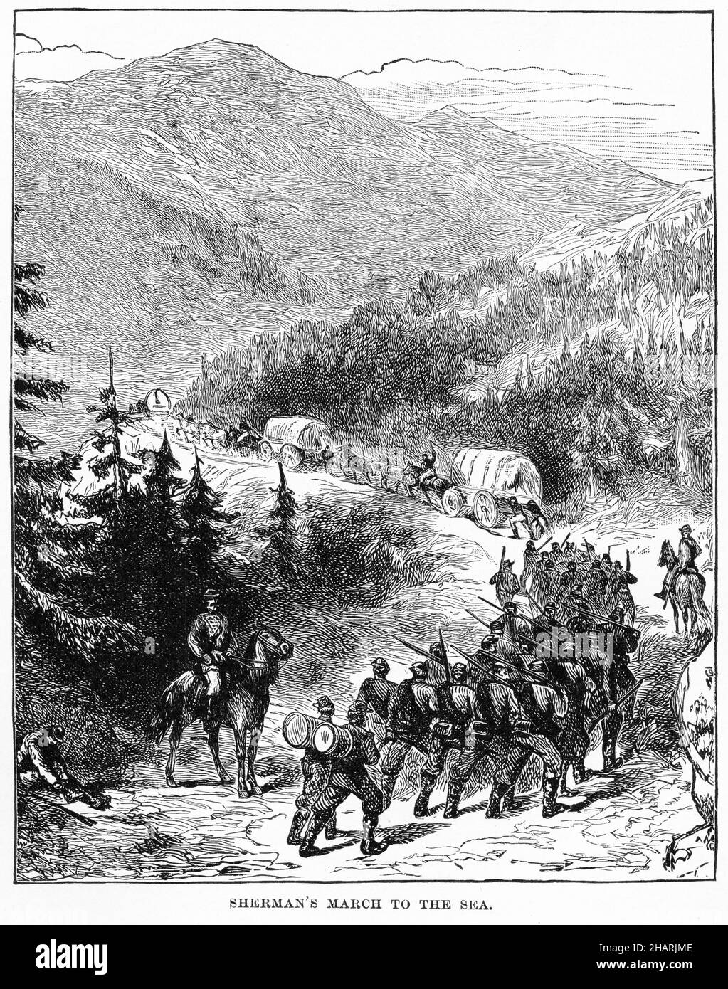 Engraving of Sherman's march to the sea during the American civil war: Stock Photo