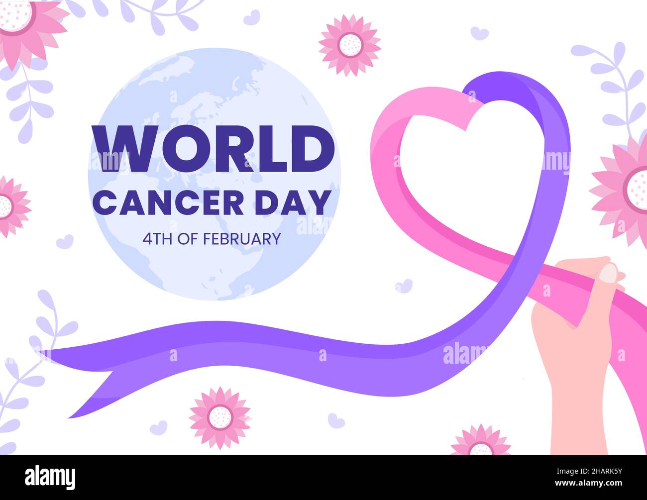 World Cancer Day with Ribbon Flat Vector Illustration. Inform the Public About Disease Awareness on February 4th Through Campaign Background or Poster Stock Vector