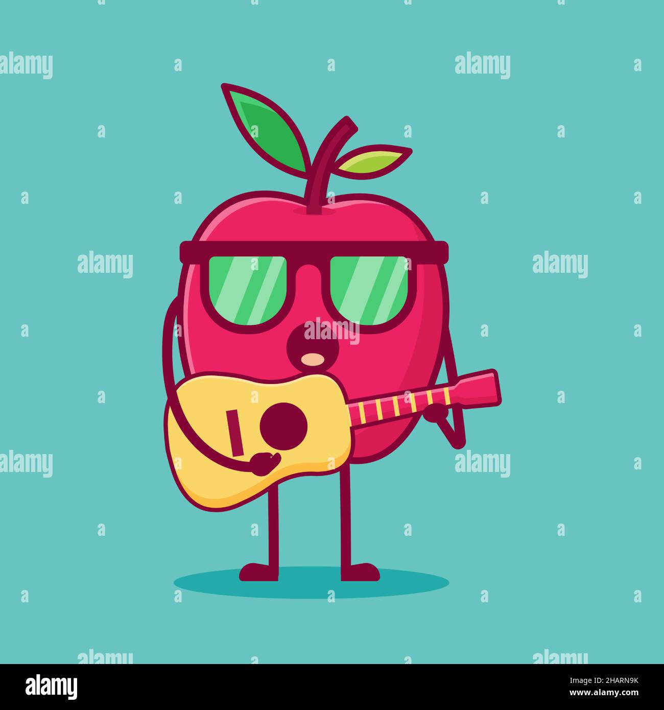 cute apple character playing guitar vector illustration in flat style ...