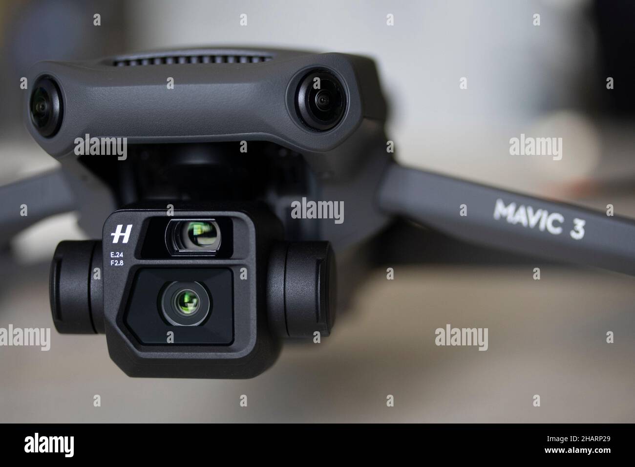 Close up frontal view of DJI Mavic 3 Pro Drone Stock Photo