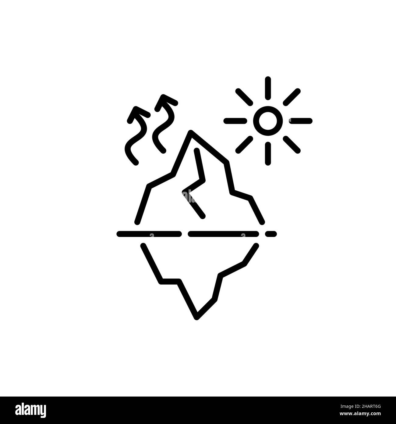 Iceberg melting caused by global warming. Pixel perfect, editable stroke icon Stock Vector