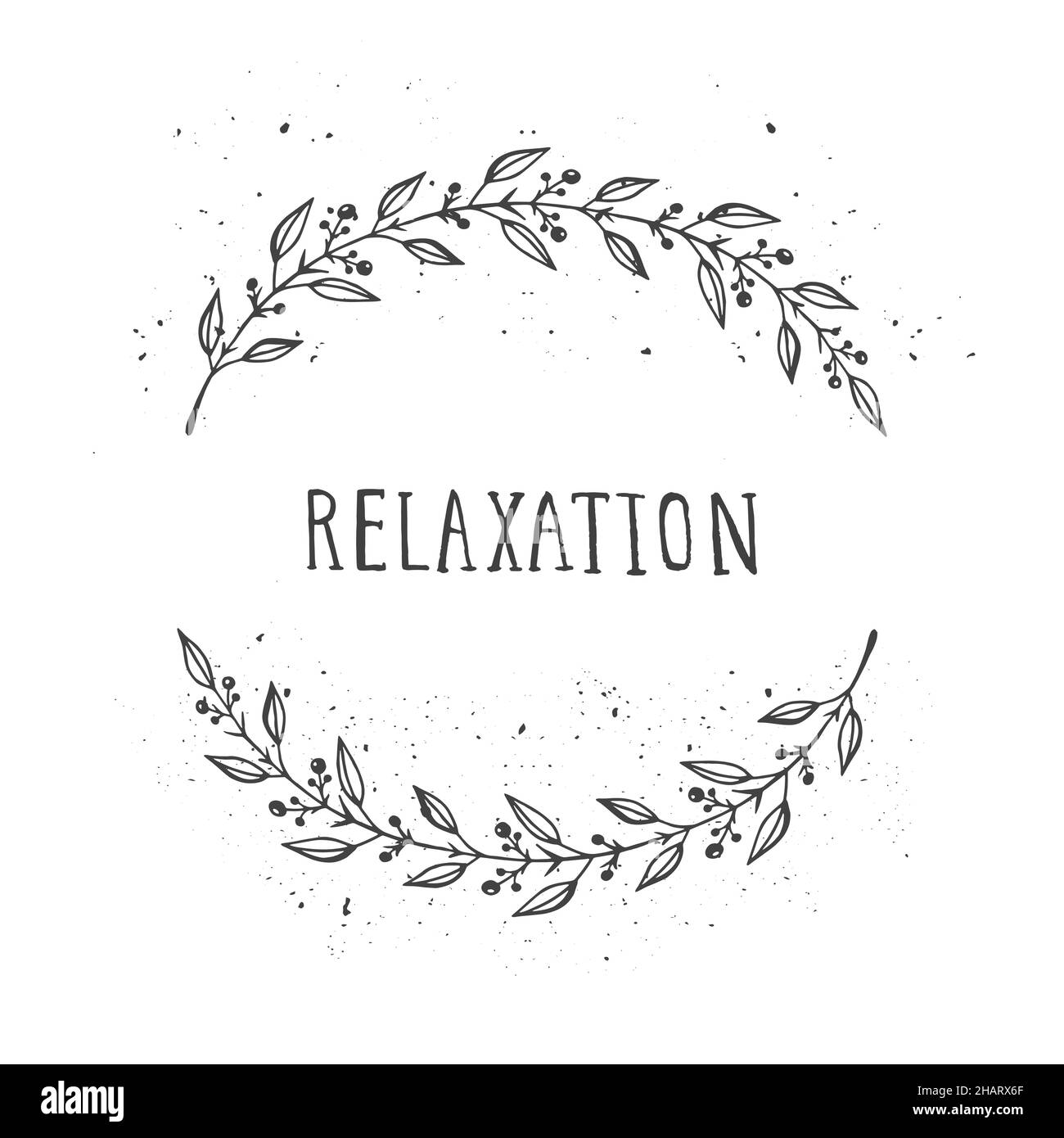 Vector hand drawn illustration of text RELAXATION and floral round ...