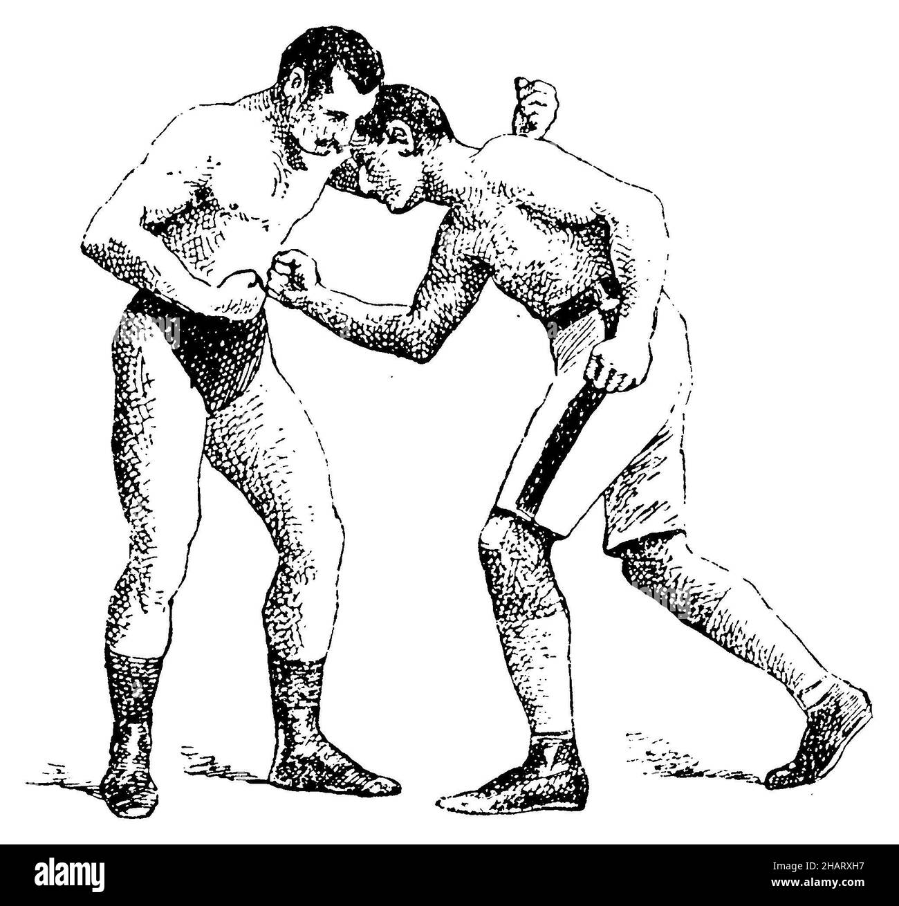 Boxing: direct punch to the stomach (English boxing), ,  (encyclopedia, 1910), Boxen: Direkter Schlag in den Magen (englisches Boxen), Boxe : coup direct à l'estomac (boxe anglaise). Stock Photo