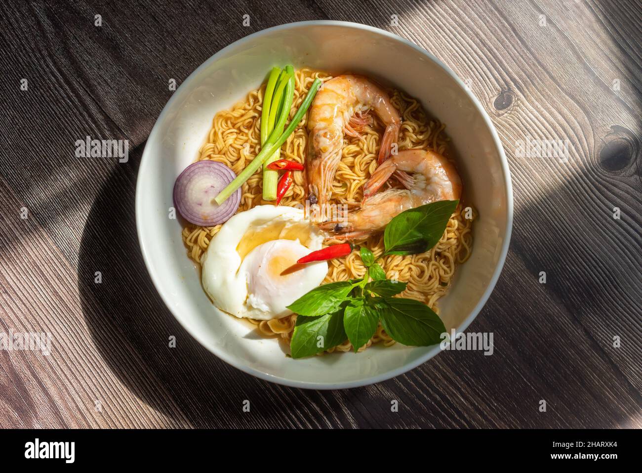 Instant noodles with shrimp and eggs is a very popular fast food in many countries around the